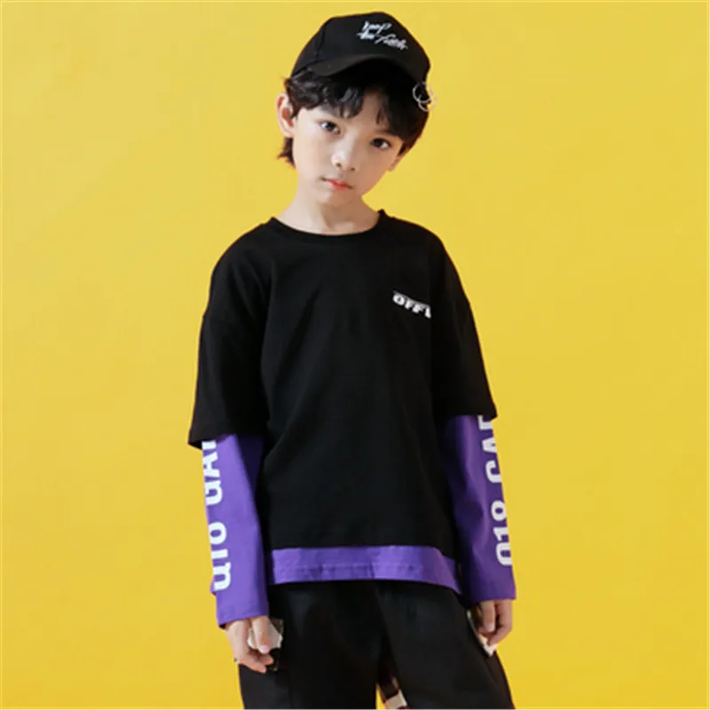 Black Tops Детский костюм в стиле хип-хоп, костюм уличных танцоров, Джаз одежда в стиле хип-хоп с лентами для мальчиков, крутая Одежда для мальчиков, детская спортивная одежда, джемперы - Цвет: Black Tops
