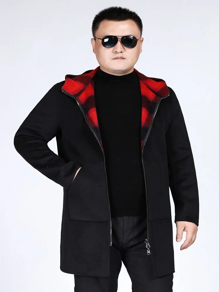Размер 7XL 6XL 5XL двустороннее зимнее шерстяное пальто с капюшоном мужское повседневное деловое длинное шерстяное пальто мужское кашемировое пальто