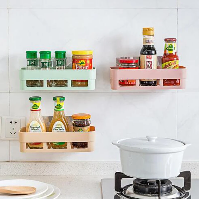 

Velcro Kitchen Storage Shelf Cabinet Hook Rack Dish Rack Wardrobe Storage Rack Plastic Bathroom Storage Rack Kitchen Organizer