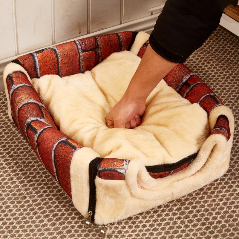 Pet Bed Vintage Wall Tiles House For Dog Sleeping Sofa Bed Removable Cushion Pet Beds Dogs Puppy Beds Foldable Mat For Dog House