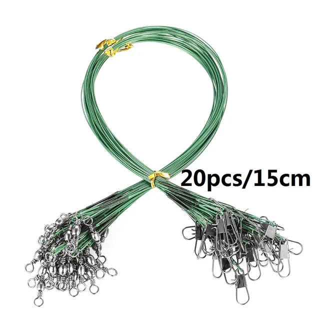 20PCS Anti Bite Steel Fishing Line Steel Wire Leader With Swivel Fishing Accessory Lead Core Leash Fishing Wire 15CM-40CM Green 15cm