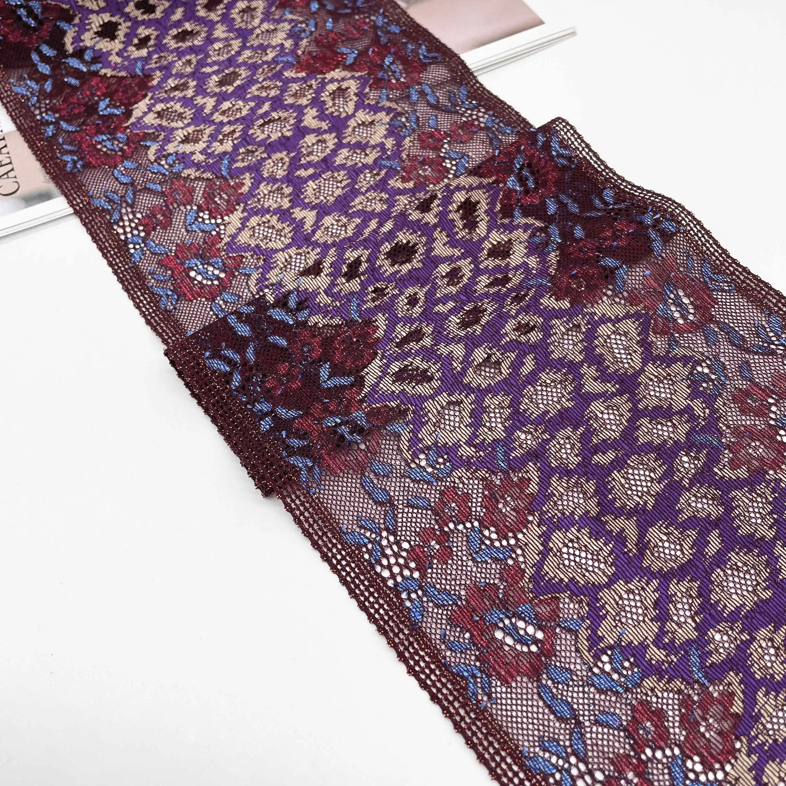 3y/Lot Width 17cm Mixed Purple Shimmer Stretch Lace Trim 2
