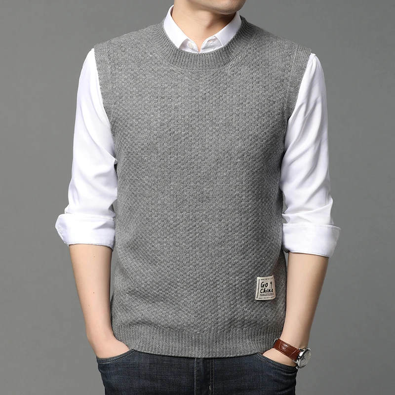

2020 New Autum Fashion Brand Knit Pullover Woolen Sweat Vest For Men Oneck Designer High Quality Korean Casual Men Clothing