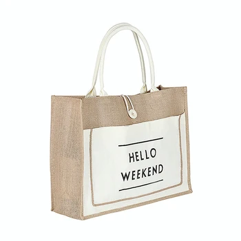 

Casual Carrier Classic Women Handbag Shopping Wear Resistant Gift Large Capacity Square Daily Travel Jute Tote Letter Printing