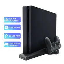 Для PS4/PS4 ТОНКАЯ вертикальная подставка с охлаждающим вентилятором двойной контроллер зарядное устройство зарядная станция для SONY Playstation 4 кулер