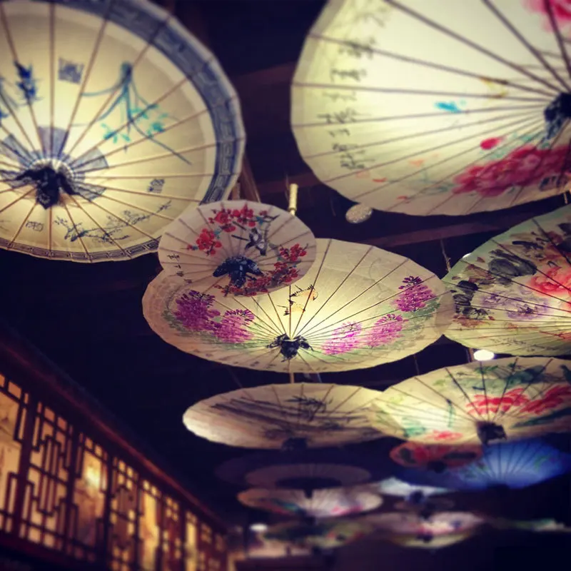 

Handmade Dector Oil paper Umbrella Bamboo Wooden Chinese Traditional painting Performance Props Umbrella