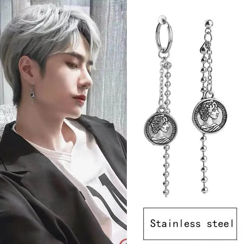 Wang Yibo с сережками, портретные серьги-кресты, без ушей, пирсинг, клипсы для ушей, мужские, в стиле хип-хоп, смешанные с холодным ветром, женские