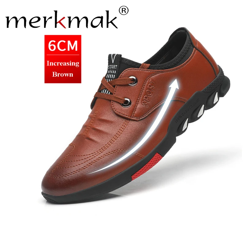 Merkmak/Осенняя кожаная мужская обувь повседневные модельные туфли на плоской подошве в деловом стиле на шнуровке Мужская обувь в британском стиле, увеличивающая рост большой размер 43, 42
