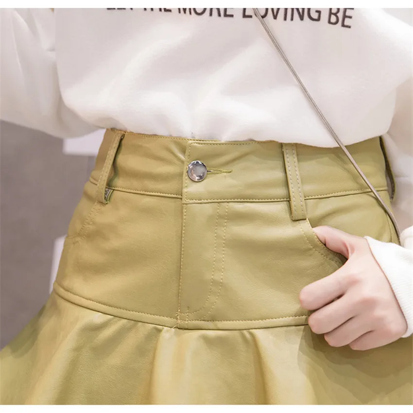 Новинка модные женские туфли мини-юбки осень-зима женский с оборкой, с высокой посадкой юбка из искусственной кожи, Юбки формы А Женская c искусственной кожи юбка WZ926