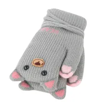 Для малышей для девочек и мальчиков зимние вязаные Мультяшные теплые варежки с ремешком Утепленные перчатки плюс бархатные теплые милые шнурки перчатка для младенца#1P4