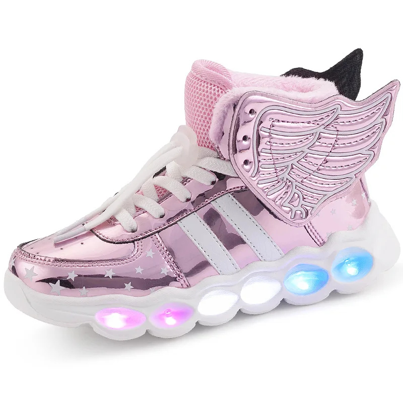 Размер 25-37, детская повседневная обувь с зарядкой USB, светящиеся кроссовки для мальчиков и девочек, светодиодный светильник, светящаяся кашемировая повседневная обувь