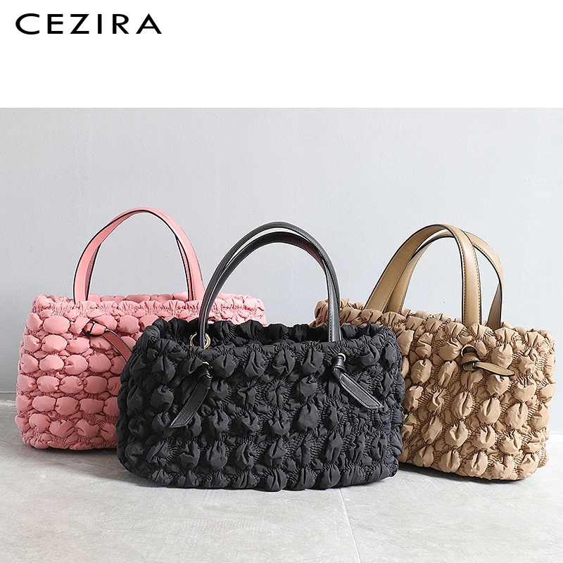 CEZIRA Новая модная брендовая дизайнерская женская сумка с верхней ручкой, Высококачественная мягкая нейлоновая клетчатая сумка для девушек, женская сумка через плечо