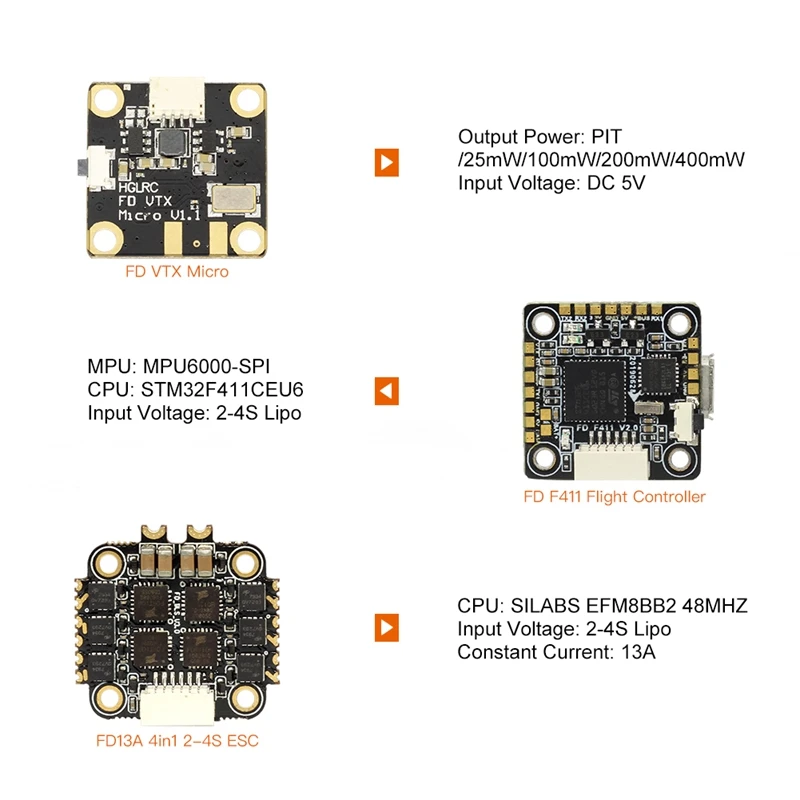 HGLTECH FD413-VTX Stack 16X16 2-4S F411 Fc 13A BLS 4в1 ESC VTX 400 МВт для 60-180 мм FPV четырехосевой Дрон