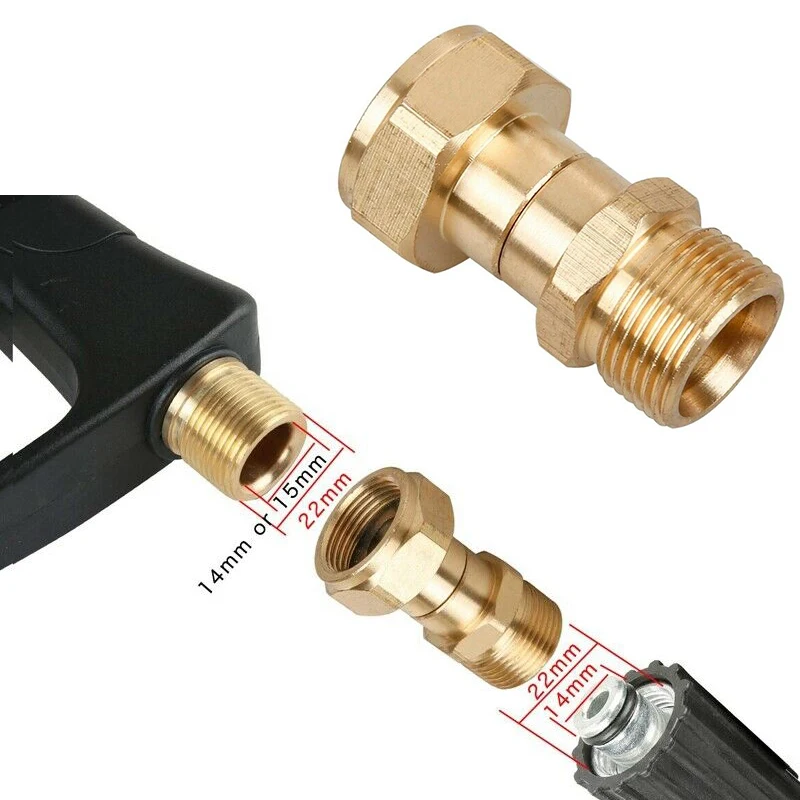 Pressure Washer Swivel Brass Hose Adapter Connector 22mm Female to 14mm Male 