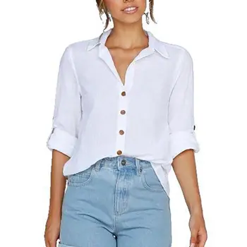 

Women Shirts Autumn New Fashion Collar Plus Size Blouse Long Sleeve Buttons White Shirt Women Casual Loose Tops