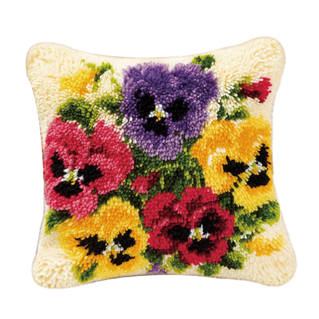 DIY Crochet Yarn Kits,Needlework Latch Hook Kit Unfinished Crocheting Rug Yarn Cushion Embroidery Carpet Set (43 x 43cm)