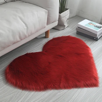 

Fur Carpet Rugs Area Rug Living Room Kids Bedroom Hotel Soft Mats Anti-skid Fluffy Plush Love Heart Shape Artificial Wool Modern