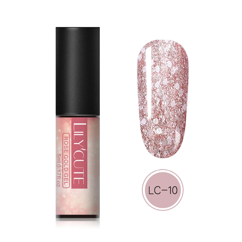 10 LILYCUTE 5 мл розовый золотистый гель Чистый цвет ногтей Bling гель для ногтей с блестками лак замочить блестящие, для дизайна ногтей Маникюр УФ Гель-лак для ногтей - Цвет: 10