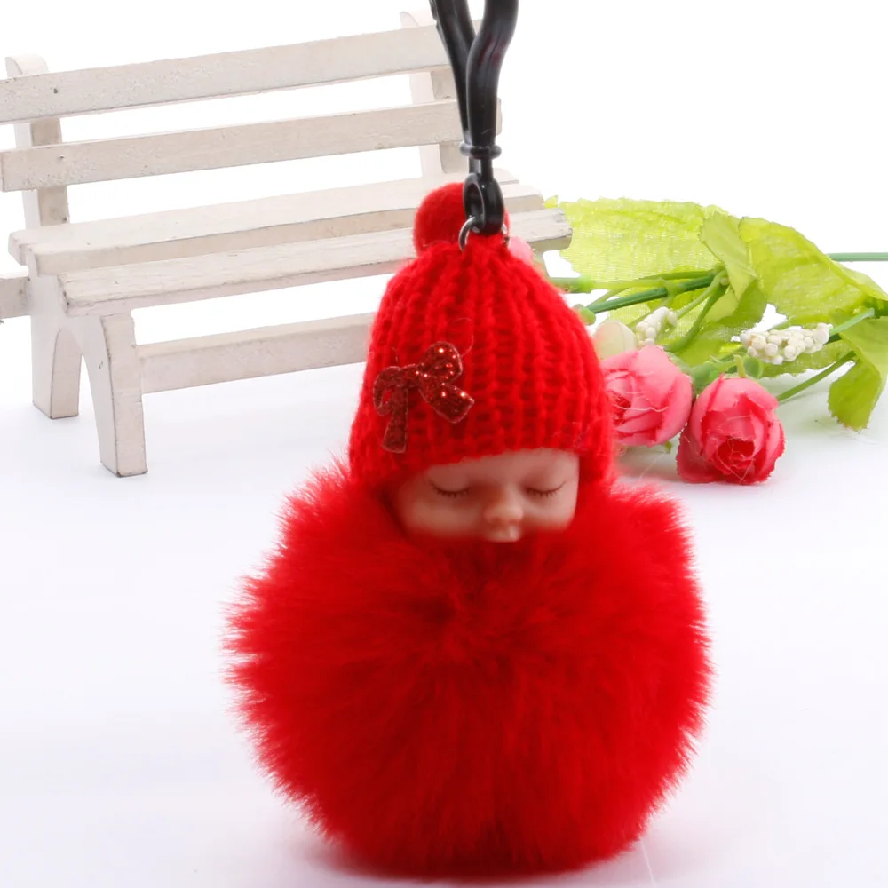 Милая Детская плюшевая кукла, детская игрушка, рождественский подарок, меховой шар, брелок для ключей, подвеска для девочки, сумка, украшения, пасхальный декор, подарки на день рождения - Цвет: Red