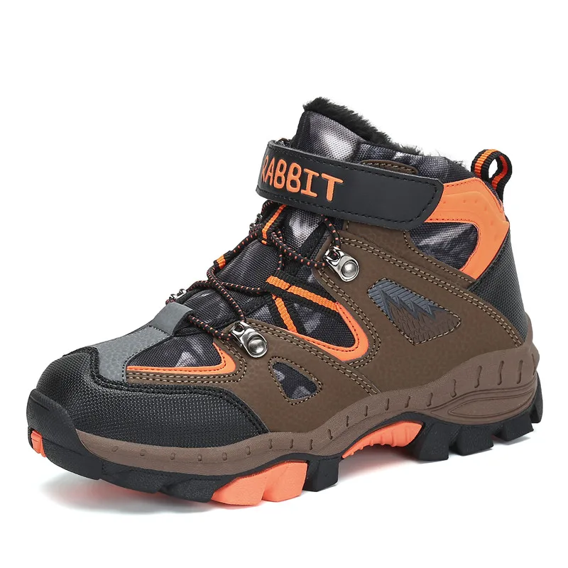 ULKNN Winter Shoes Kids Snow Boots Boys Boots Leather Ankle Boots Children Ankle Booties Outdoor Sneakers Flat Bota Motociclista