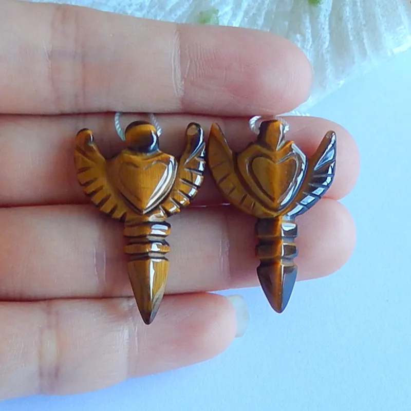 

Carved Tiger's Eye fashion Gemstone women Earrings,32x22x5mm,6.2g