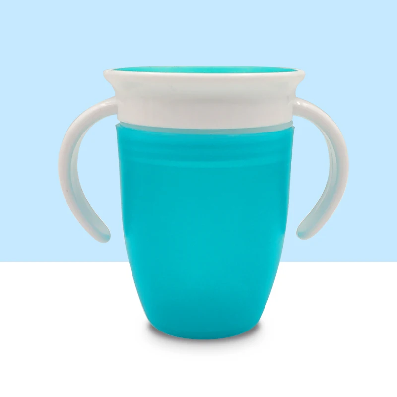 360 градусов вращающаяся детская обучающая Питьевая чашка с двойной ручкой откидная Крышка герметичная Волшебная чашка детские чашки для кормления Бутылка - Цвет: Blue
