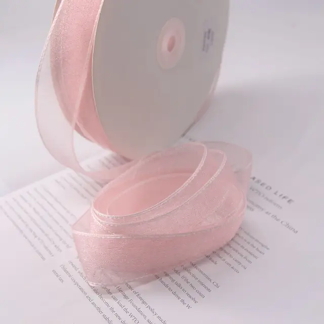 25mm Wide-Sided Ribbons Like You Confession Bowknot Wedding Gauze Christmas Party Packaging Decoration Lace Crafts Ribbon Pink1