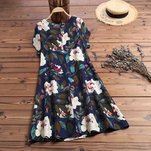 ZANZEA, осеннее платье, женское, винтажное, с цветочным принтом, хлопок, лен, Vestido, халат, кафтан, Femme, v-образный вырез, длинный рукав, праздничный Сарафан