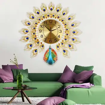 

DIY European Peacock Mute Clock Modern Home Living Room Wall Clock Creatives 3D Reloj De Pared Fashion Decorative Quartz Clock