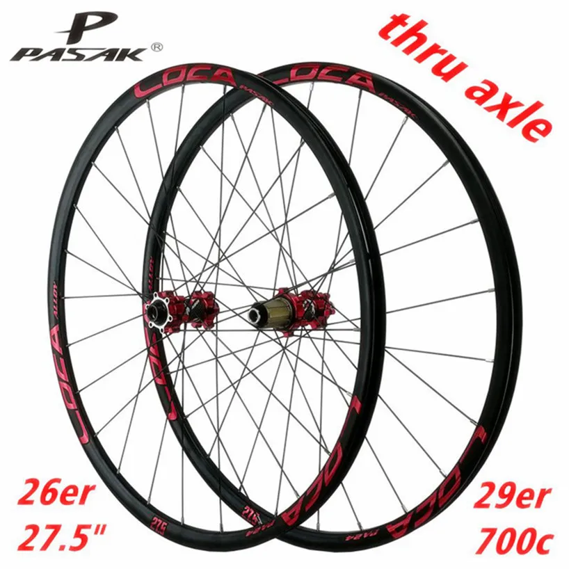 PASAK 26/27.5/29inch Mountain Bike Wheelset Thru-axis Disc Brake 24H Stright Pull Axle 12Speed Alloy Wheels 700C MTB Rim