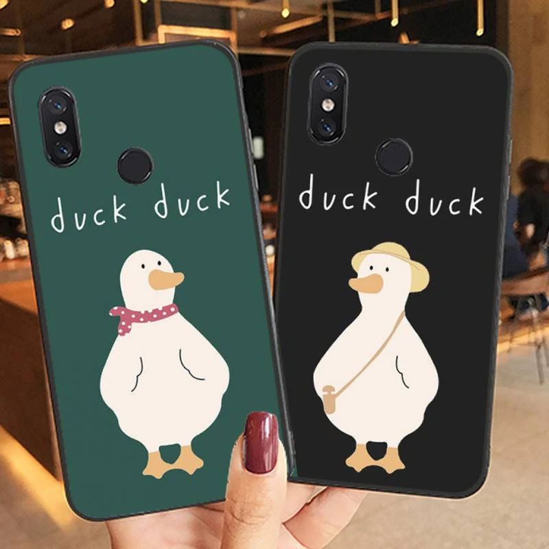 Cute cartoon duck couple bff Phone Case For Xiaomi Redmi note 4 5 8 T 9 10 S 6 7 A 4X Mi A2 K20 K30 Lite pro promax xiaomi leather case chain