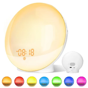 

Alarm Clock Home Decor Sunrise Wake Up Light Night Light Digital Table Clock Snooze Feature Nature Sounds FM Radio 7 Colors Lamp