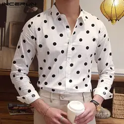 INCERUN/Мужская рубашка в горошек, Стильная хлопковая рубашка с длинными рукавами и отворотом, базовая уличная рубашка Camisa, Брендовые