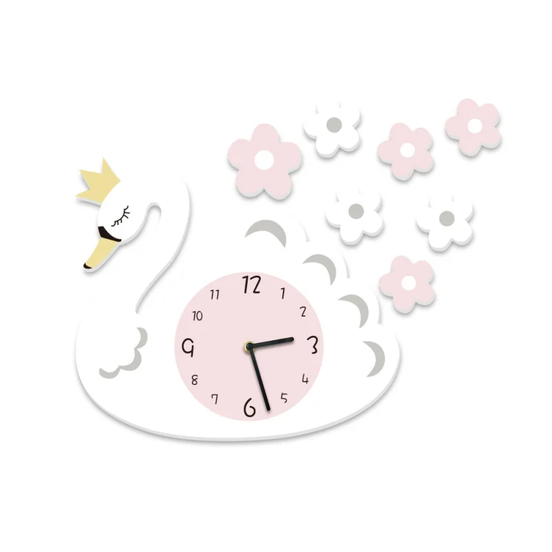 A2 Lovely Cartoon Swan Swing Wall Clock Wall Stickers Decorative Creative Animal Clock For Children Kids Gifts house Decora - Color: A2