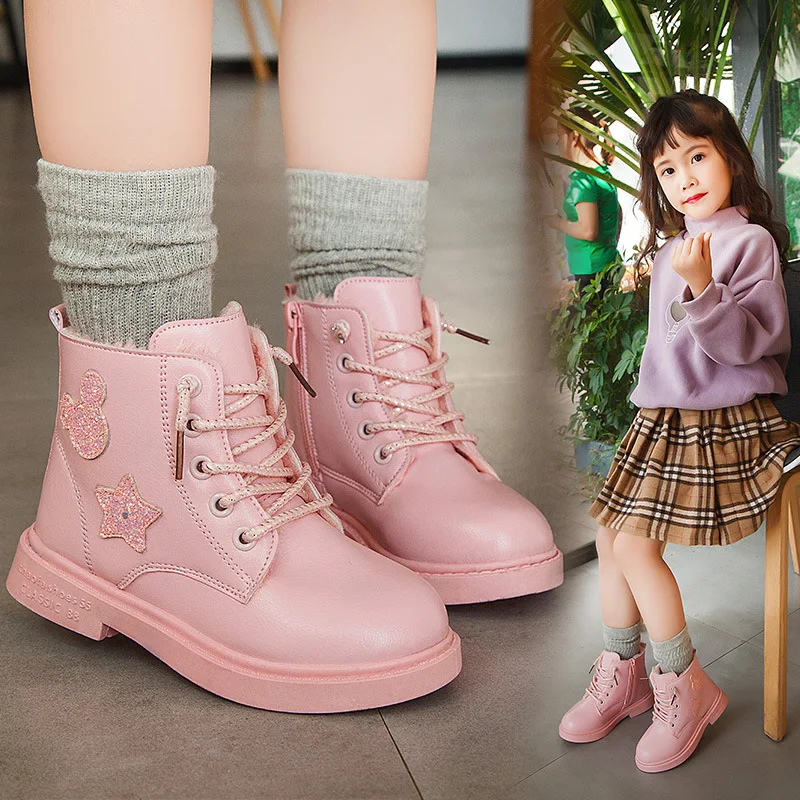 Disney детского мультфильма «Минни Маус» для маленьких девочек; тапочки на нескользящей мягкой подошве повседневные хлопковые ботинки «мартенс» туфли из хлопка