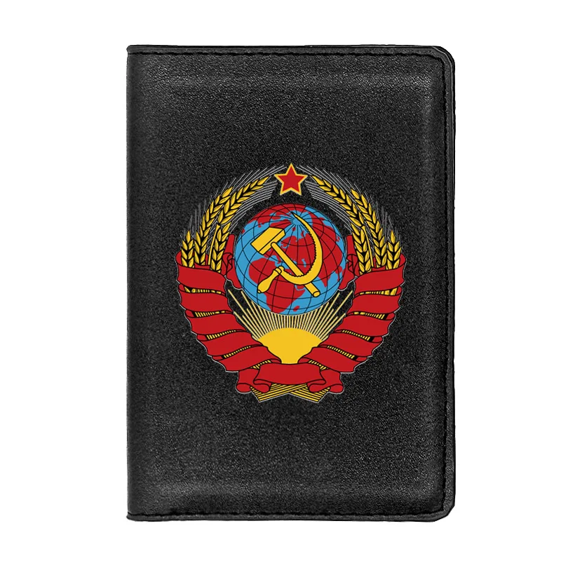 

Черный классический кожаный обложка для паспорта с серпом и молотом советского образца Мужская Женская тонкая визитница для удостоверения личности дорожный держатель кошелек органайзер для документов чехол