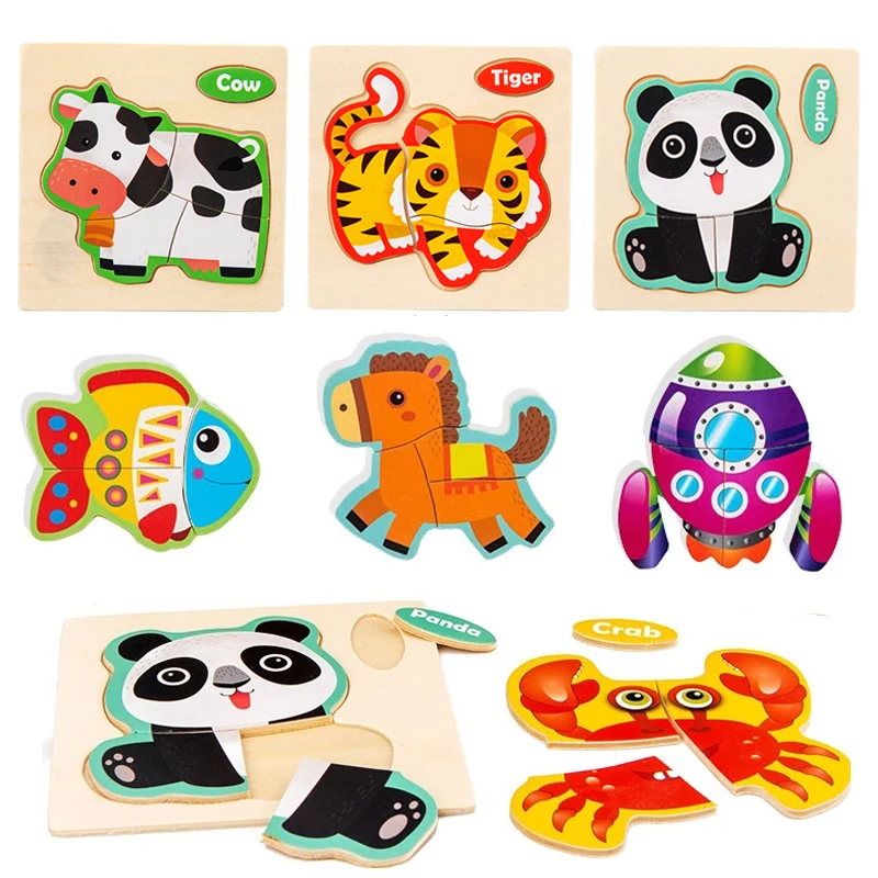 Miniature 3D Wooden Cartoon Animal Puzzle Board for Kids - Early Learning Educational Toy Gift