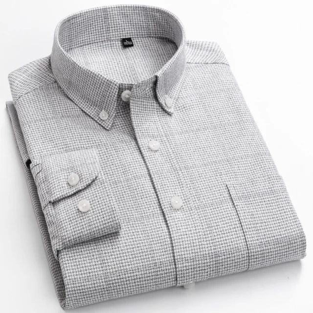 Light Grey Мужская яркая и модная клетчатая рубашка из матового хлопка с одним накладным карманом, с длинным рукавом, Стандартная посадка, на пуговицах, Повседневная плотная рубашка - Цвет: Light Grey