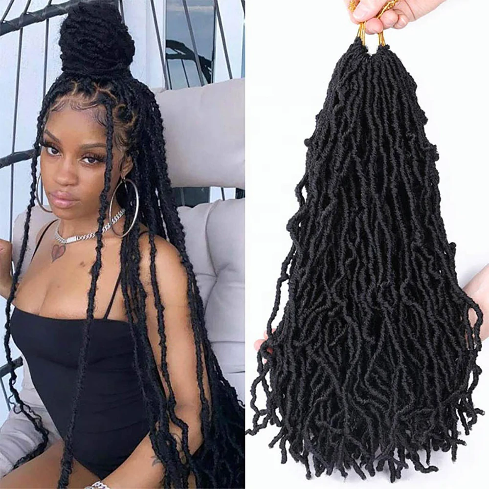 CLong נו Locs סרוגה שיער 36 24 18 סנטימטרים פו Locs הארכת סינטטי רך אלת קולעת ראסטות שיער עבור שחור נשים