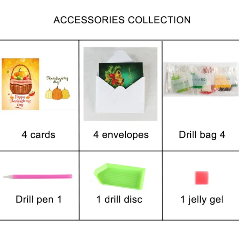  4PCS Thanksgiving Cards 5D DIY Diamond Painting Cross Stitch Greeting Card Invitations Hand Embroid - 4.0003E+12