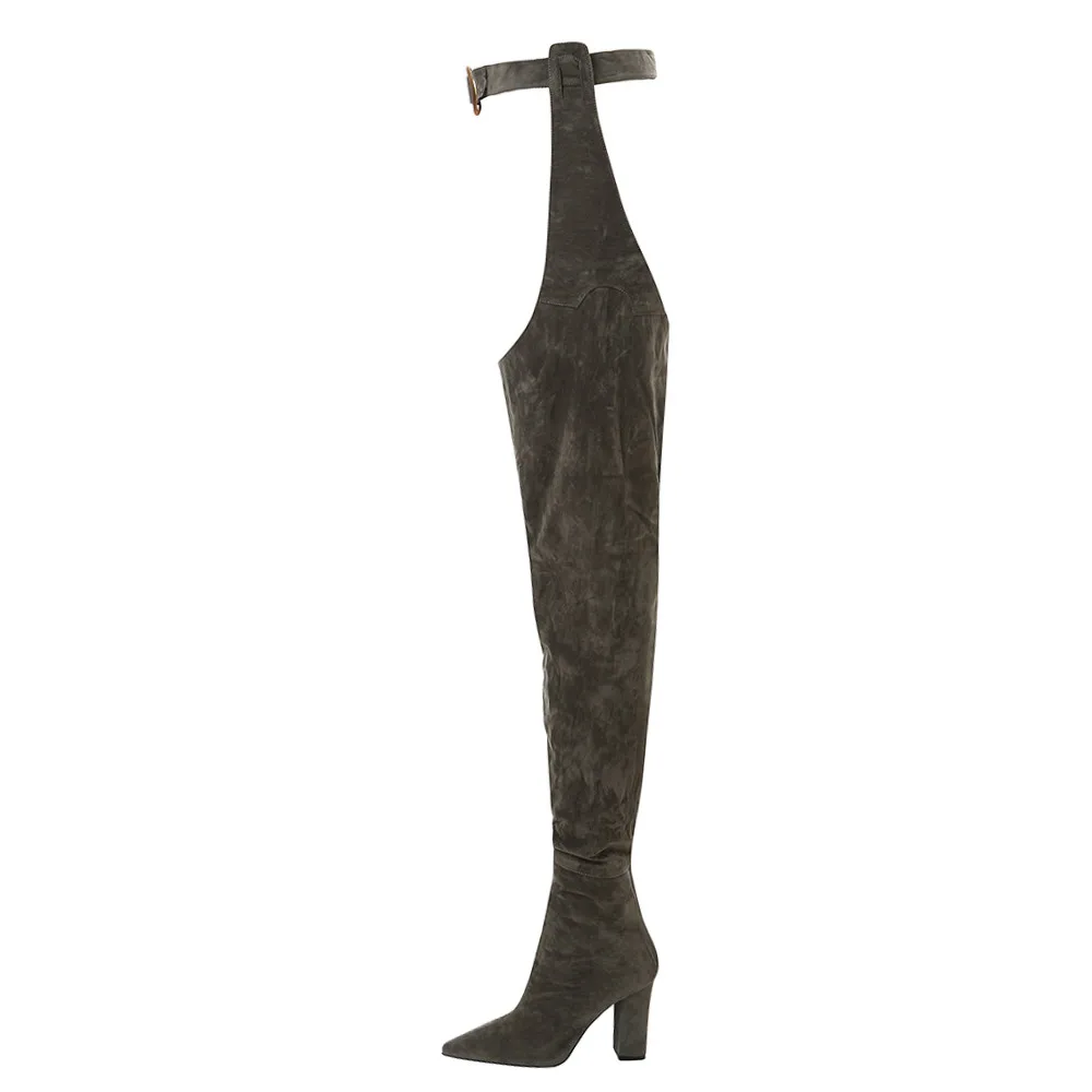 JAYCOSIN, женские высокие сапоги выше колена, с острым носком, с ремешком, высокие ботинки с лентой, высокие сапоги на высоком каблуке, женские зимние теплые сапоги, aug 26