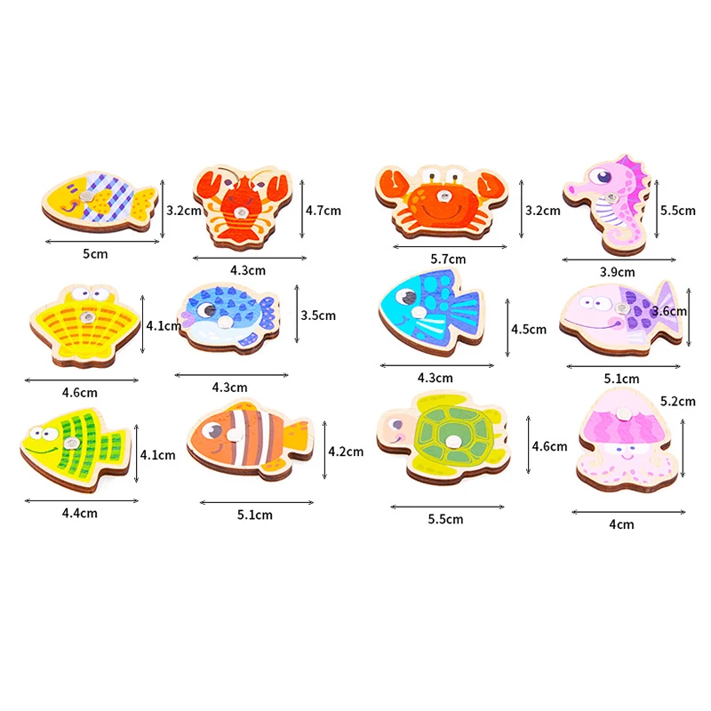 Kids Wooden Puzzle Toy 3In1 DIY 3D Cartoon Magnetic Fishing Baby Jigsaw Puzzle Board Children Educational Games Montessori Toy