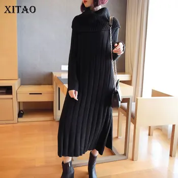 

XITAO Knitted Women Dress Fashion New 2020 Spring Elegant Goddess Fan Minority Split Patchwork Minority Casual Dress DMY3312