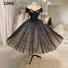 LORIE – robe de bal courte en Tulle, Vintage, noir, à pois, manches cape, perles, jupe moelleuse, longueur cheville, robes de fête formelles, 2021