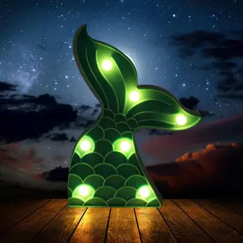 

LED Plastic Night Light Indoor Wall Lamp Party Home Bedroom Cute Kids Decoration Blue Mermaid Tail Cartoon Warm White Light