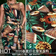 Весна и Лето Одежда для шоу цифровая печать этнический барабан инструмент Сделай Сам ткань имитация шелк стрейч атласная ткань
