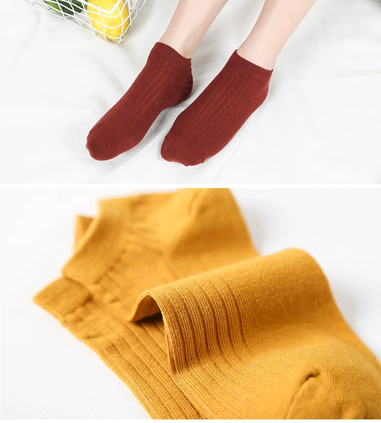 Spring And Summer-Solid Color Women’s Boat Socks Vertical Striped Candy-Colored Socks Cotton Short Socks Low Top Socks Women's