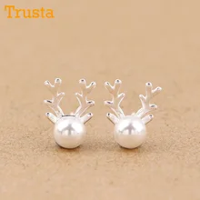 Trusta, новинка, 925 пробы, твердые серебряные ювелирные изделия, женская мода, крошечные жемчужные рога, серьги-гвоздики, подарок на день рождения для девочек, DS363