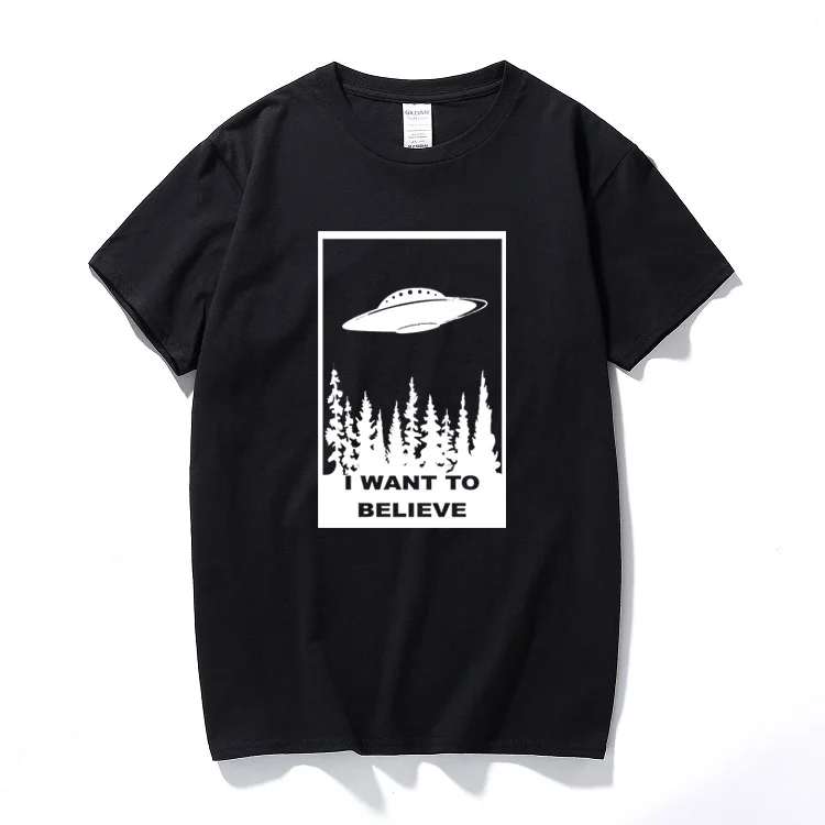 

New I Want To Believe T-Shirt Funny T Shirt Sci Fi Ufo Space X Fiction Files Alien Cotton Short Sleeve Tshirt Camisetas Hombre