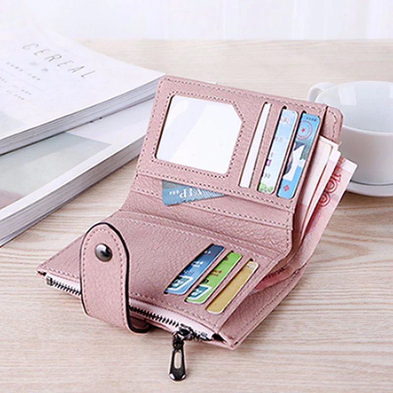 

Wallet Women New 2019 Short Style Vintage Frosted Lady's Student Wallet Small Three-fold Rivet Buckle Purse Stylish Multi-card